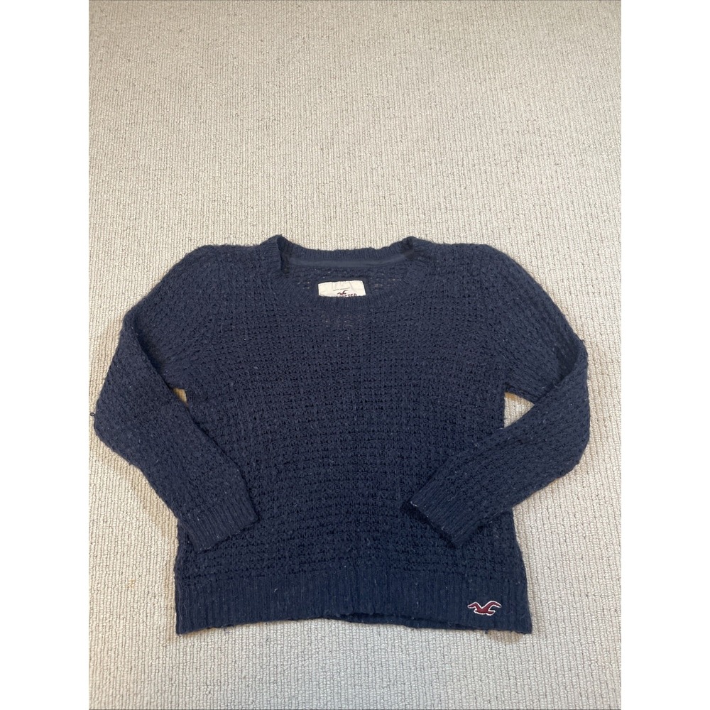 VTG Hollister Women's Small Crewneck Long Sleeve Wool Blend Sweater Navy Y2K